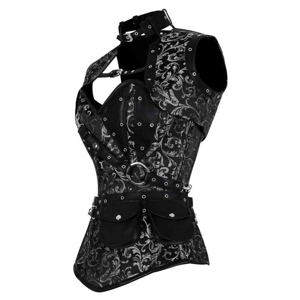 Attitude Corsets - Tora Overbust korset - Zilverkleurig/Zwart